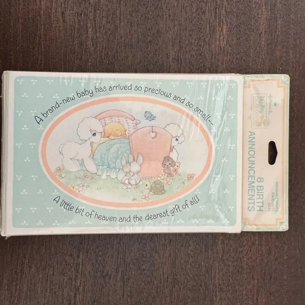 VTG Hallmark Precious Moments New Baby Birth Announcements Boy Or Girl Set Of 8